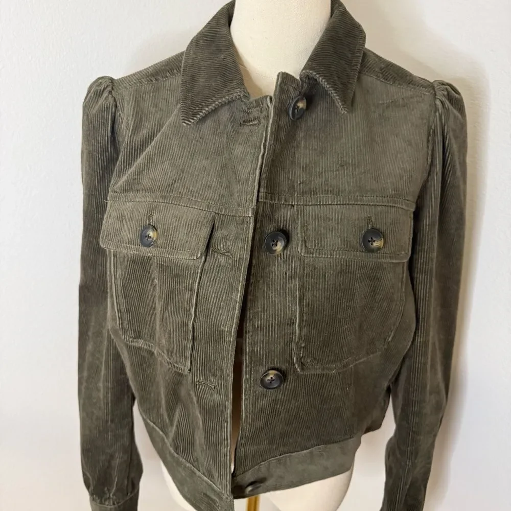 [Boden] Dark Green Cropped Corduroy Utility Jacket - Size 8 - Picture 2 of 6